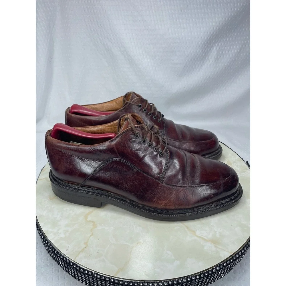 Johnston & Murphy Derby Dress Shoes Mens 9 Burgundy Leather Italy Oxford Office